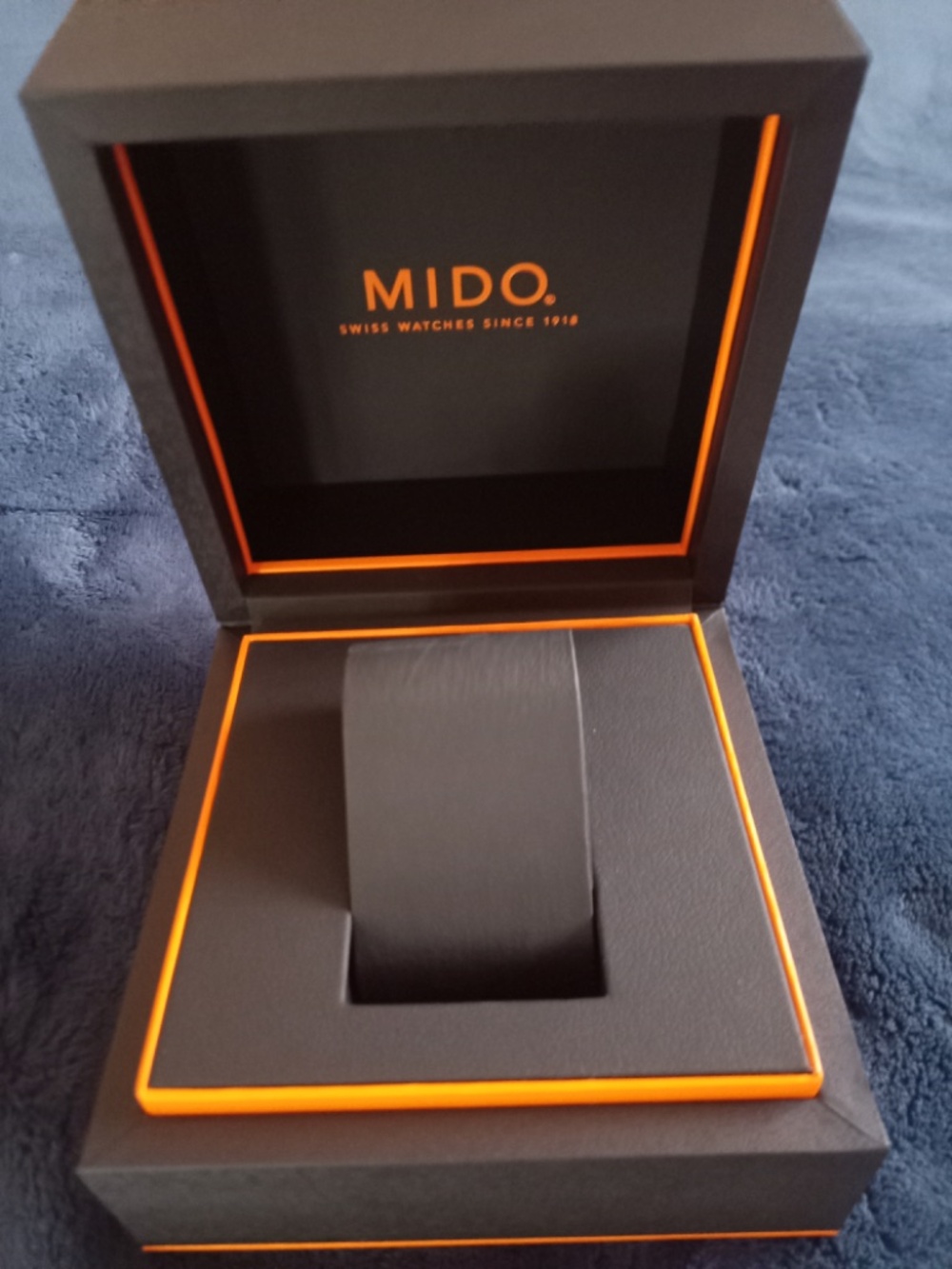 Original MIDO Swiss Watches Empty Presentation Box - Black/Orange Leatherette